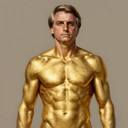 Jair bolsonaro as a shirtless hero gold, intricate, elegant, highly detailed, centered, digital painting, artstation, concept art, smooth, sharp focus, illustration, art by artgerm and donato giancola and Joseph Christian Leyendecker, Ross Tran, WLOP