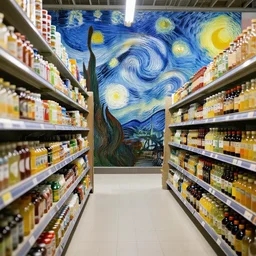 supermarket aisle in the style of van gogh