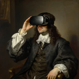 a painting of a man using virtual reality in the 17th century