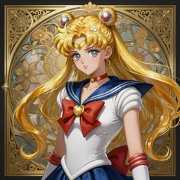 Sailor Moon as a male, pale skin curly blond hair, fantasy, intricate, elegant, highly detailed, digital painting, artstation, concept art, matte, sharp focus, illustration, art by Artgerm and Greg Rutkowski and Alphonse Mucha