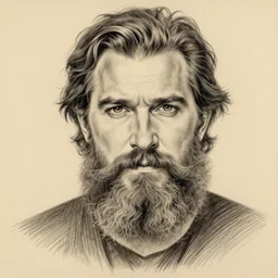 portrait of henry cavill with a enormous bushy unkept beard, pencil drawing