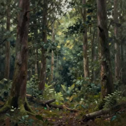 a forest, cinematic lighting, detailed oil painting, realistic, hyperrealistic, 8k