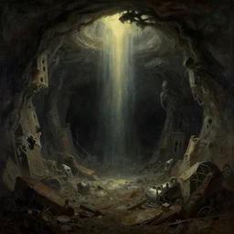 the destruction of reality birth of the void end of silence edge of sound time reversed alien ruins Emptiness expanding Alien Ruins after the Destruction of Reality during the Birth of the Void Romantic, Luminism, Hudson River School, art in the style of Francisco de Goya and Zdzisław Beksiński and Caspar David Friedrich