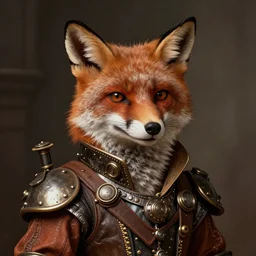 A detailed Renaissance portrait of a smirking anthropomorphic fox wearing steampunk garb, digital art, 4k