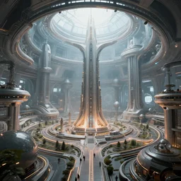 inside a futuristic dome city, highly detailed, 8 k, hdr, award - winning, octane render, artstation