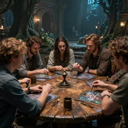 guys playing dungeons & dragon tabletop rpg, by weta digital, cinematic