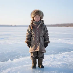 little yakut girl standing in the middle of icy desert, ultrareaslistic
