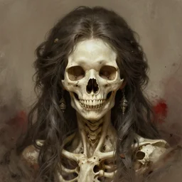 stunning southern goddess of skull portrait, bones, skull, dirt, bloody background fantasy, intricate, elegant, highly detailed, digital painting, artstation, concept art, smooth, sharp focus, illustration, art by afshar petros and krenz cushart and artem demura