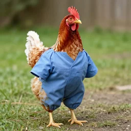 chicken wearing inmate clothes