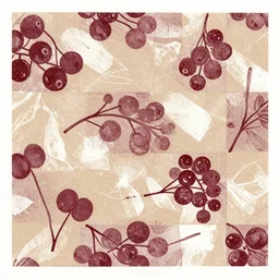 abstract pattern, art print, lithography, maroon, beige, white, berries