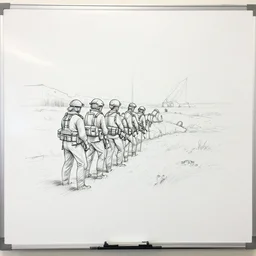 a whiteboard sketch of apocalypse now, marker pen, single line, black on white