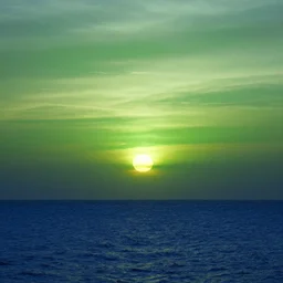 green colored sunset on a blu blu field