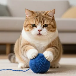 big chungus cat playing with ball of yarn, photo, centered, detailed, 4k