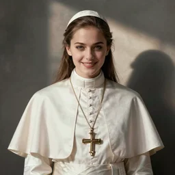 a female young pope, seductive smile