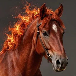 horse close - up, reddish - brown, fire and flames mane, sparkles, medieval, highly detailed, digital painting, artstation, concept art, sharp focus, illustration, frazetta, aleksi briclot, rutkowski
