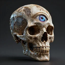 cyclopean deity artifact with stargate eye and circuitry structure skull, intricate detail, royo, whealan, giger, hd, 8 k, octane render, unreal engine,