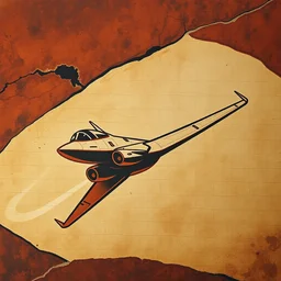ancient cave painting of a fighter jet