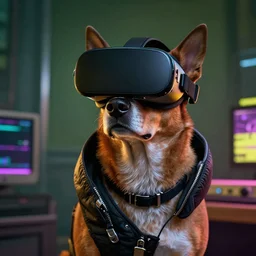 dog in cyberpunk vr headset