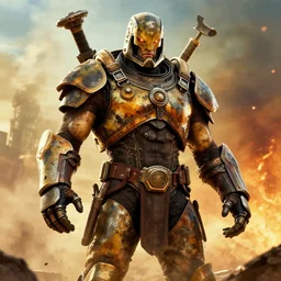 photoshoot of the post apocalyptic warrior giant master blaster, in the style of mad max beyond the thunderdome and director george miller, cinematic