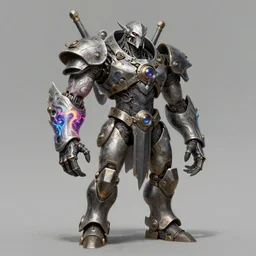 Portrait of a cyclops fantasy metal mecha with magic sleeve tatoos!!!, full body by Greg Rutkowski, bionicle, masterpiece, intricate, abstract, trending on ArtStation