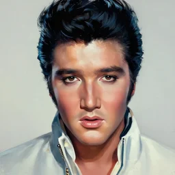 painterly portrait, Elvis Presley, impasto, fantasy, chuck close:7, carl spitzweg:7, cinematic light, full face, symmetrical face
