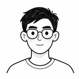 a simple line drawing of a young man with freckles and glasses