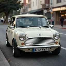 A Mini Cooper as The Time Machine in Back to the Future, anamorphic, cinestill cinematography