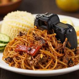 close - up focused dslr photograph of an cameroon dinner, 8 k, high detail, volumetric lighting, hyperrealism, aesthetically pleasing, studio lighting, trending