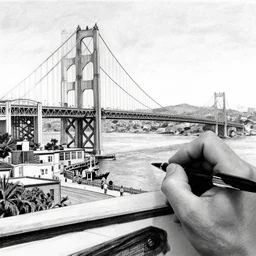 black and white, san francisco harbor pen art by stephen wiltshire
