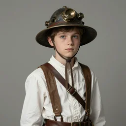(((((portrait of boy dressed as steampunk explorer . wearing a Pith helmet and dress in white. muted colors.))))) by Jean-Baptiste Monge !!!!!!!!!!!!!!!!!!!!!!!!!!!