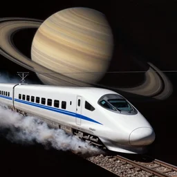 shinkansen plowing through space and saturn can be seen by shigeru komatsuzaki