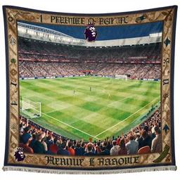 a medieval tapestry showing a premier league football game
