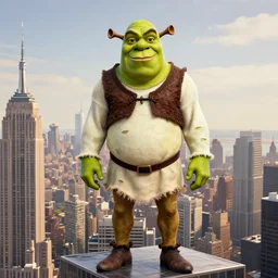 portrait bobby hill wearing a shrek the ogre costume head eyes with ripped physique stands atop a skyscraper brad rigney winslow homer greg rutkowski cray-pas