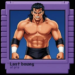 A beautiful, highly detailed illustration of the intimidating 'last boss of pro wrestling' in an SNES instruction manual