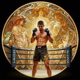 UFC fighter, in the ring, cinematic, round about to start, intricate, elegant, highly detailed, digital painting, artstation, concept art, smooth, sharp, focus, illustration, art by artgerm and greg rutkowski and alphonse mucha