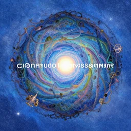 Coverart about the nature of consciousness in a universe out of information, creative interpretation, digital art