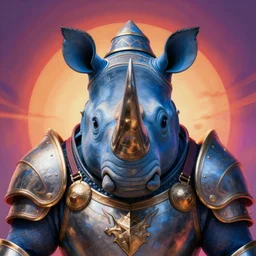 A blue Rhinoceros wearing paladin armor, front facing bust shot, intricate artwork by Tooth Wu and justin gerard and riot studios, cinematic, hyper realism, high detail, octane render, unreal engine, 8k, Vibrant colors, Smooth gradients, High contrast,