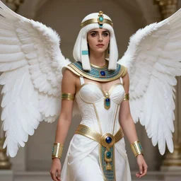 perfect white haired egyptian queen emma watson wearing white dove wings warframe armor _ regal _ attractive ornate sultry beautiful dreamy