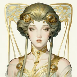 a streamline moderne, ( art nouveau ), ( dieselpunk ) portrait in the style of charlie bowater, and in the style of donato giancola, and in the style of charles dulac. symmetry, smooth, sharp focus, intricate symmetrical ultrafine background detail.