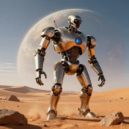 mechanoids mining resources on the landscape of the planet arrakis in the style of denis villeneuve, cinematic lighting, raytracing, 8 k, octane render, volumetric, vivid, beautiful, hyperrealism
