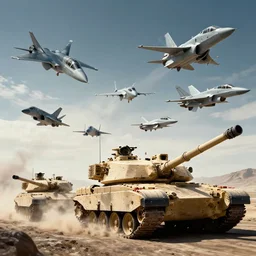 US military promotional advertisement, tanks, fighter jets, epic
