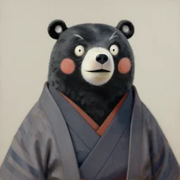 portrait painting of anthropomorphic black bear in traditional japanese clothes by jeremy mann, only one head single portrait