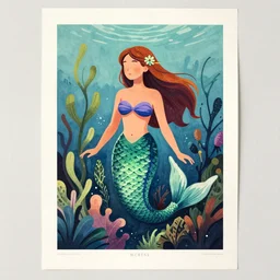 portrait of a mermaid in kelp by MCBESS, 3 colour print