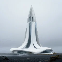 surreal covenant tower in the exploration, futuristic white architecture in the beach in iceland, foggy, highly detailed, digital painting, arstation, concept art, hyperealistic octane render, unreal engine,