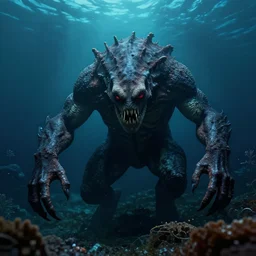 monster in the deep dark sea, thalassophobia, realistic, highly detailed
