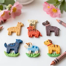 cute animals made out of crayons, color and shape focus, natural light, bloom, by anton fadeev