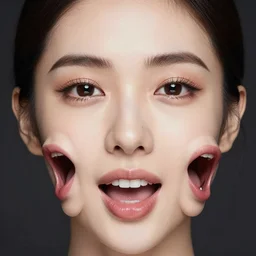 portrait photograph of a person with multiple mouths on their face, 8 k, award winning photography, beautiful, gorgeous