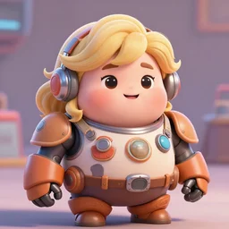 cute chubby mecha pilot woman with blonde wavy hair| stylized | art style of disney pixar movie | HD 8k |