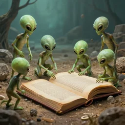 aliens archaeologists exploring a book