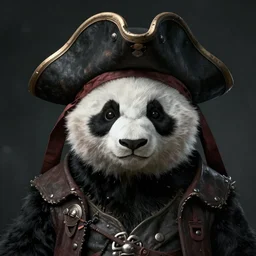 dark fantasy portrait of a panda wearing a pirate hat, trending on artstation
